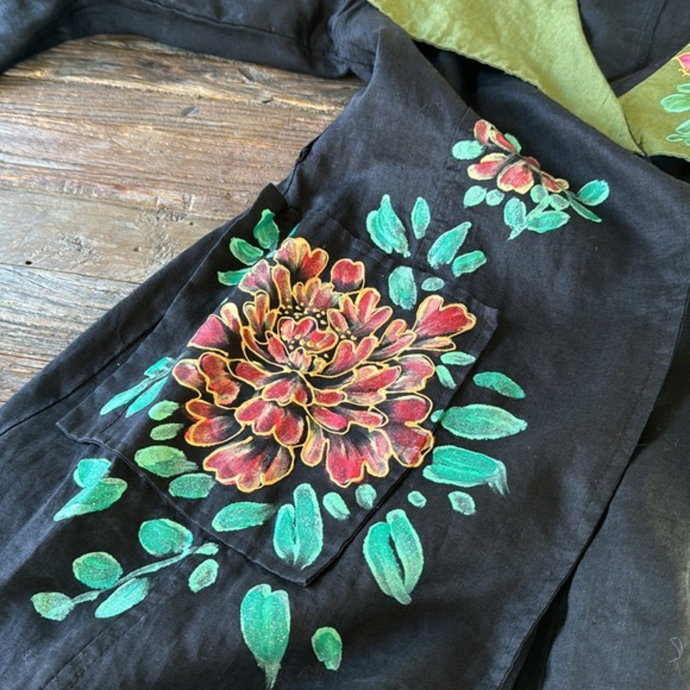 Balizza hand painted cotton trench artisan made‎ EUC size small - Picture 8 of 12